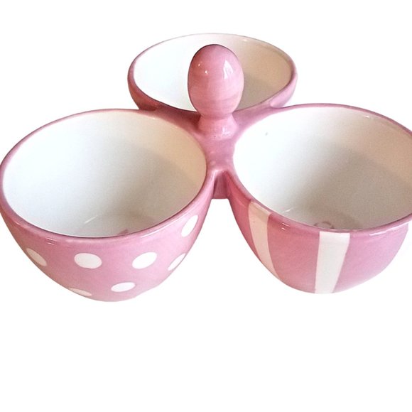 Pampered Chef Help Whip Cancer Pink & White Trio Bowl Dip Server #2069 NWOT - Picture 4 of 6